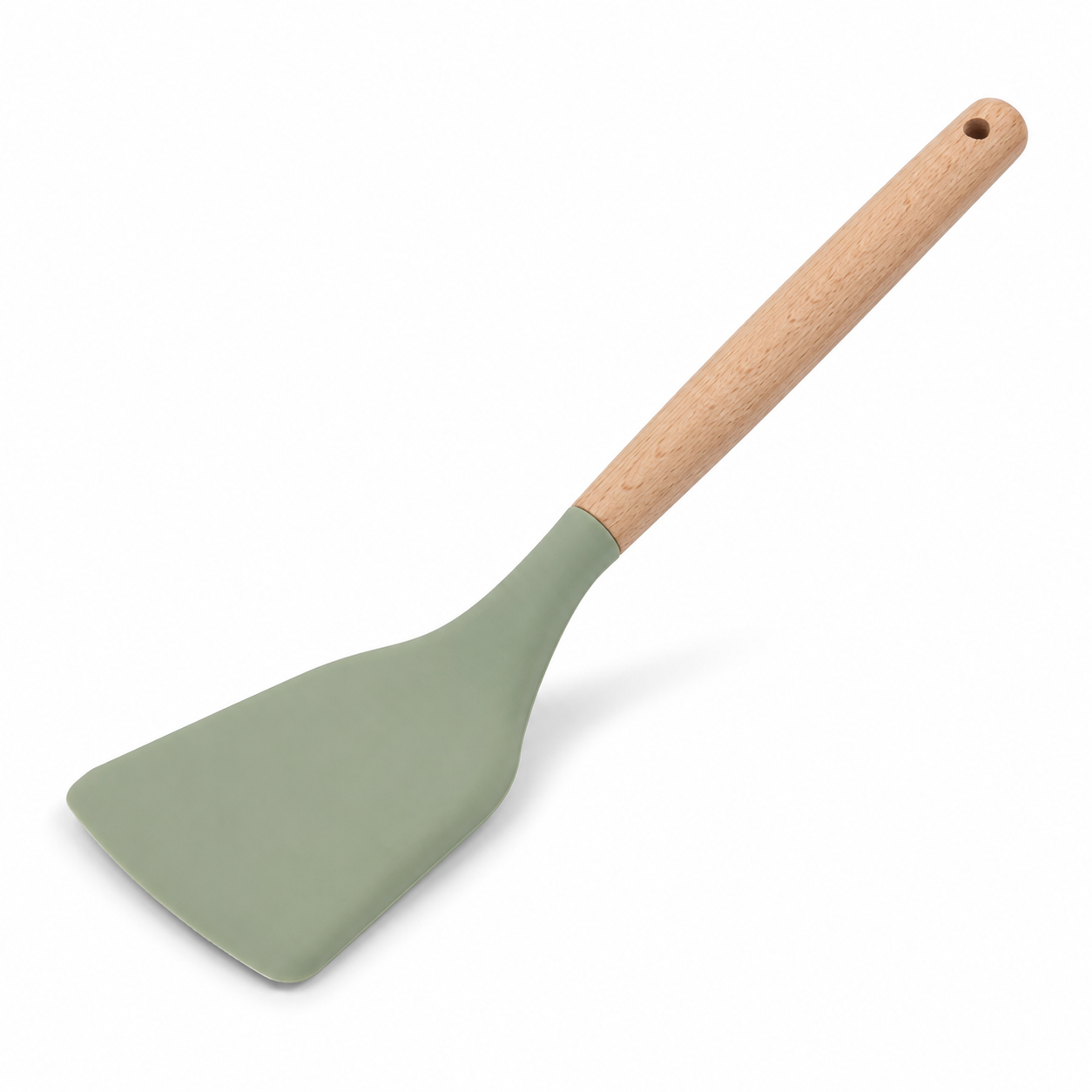 Silikon-Pfannenwender Salbeigrün mit Holzgriff 32 cm