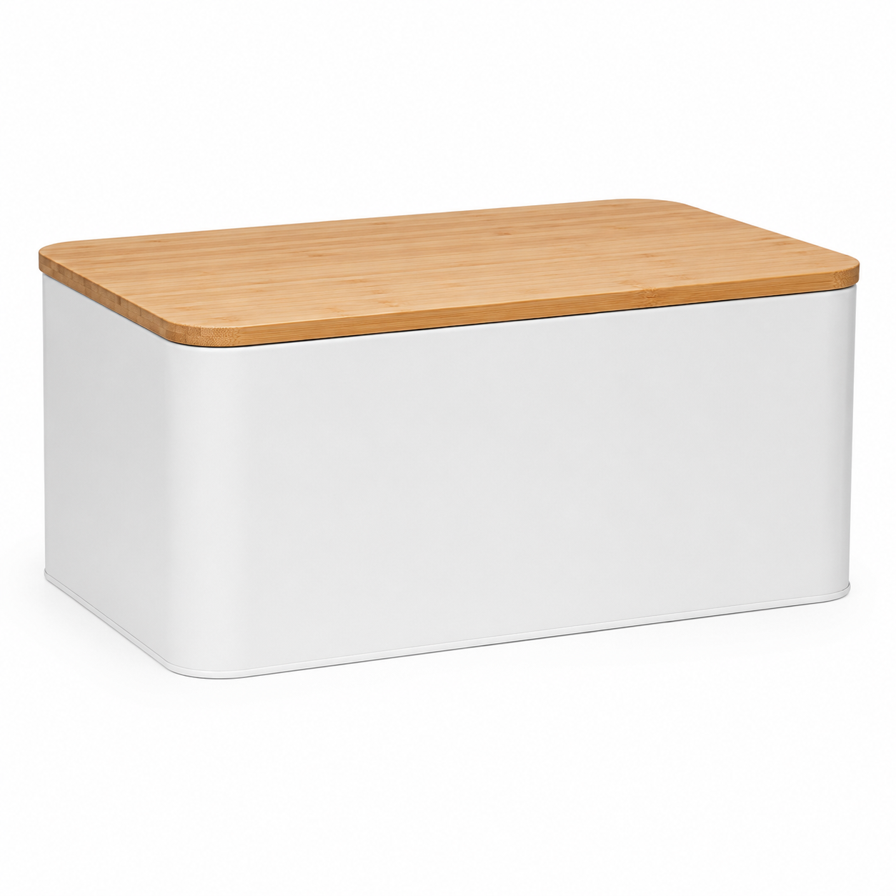 Brotkasten Metall Mattweiß mit Bambusdeckel 35x23x18 cm