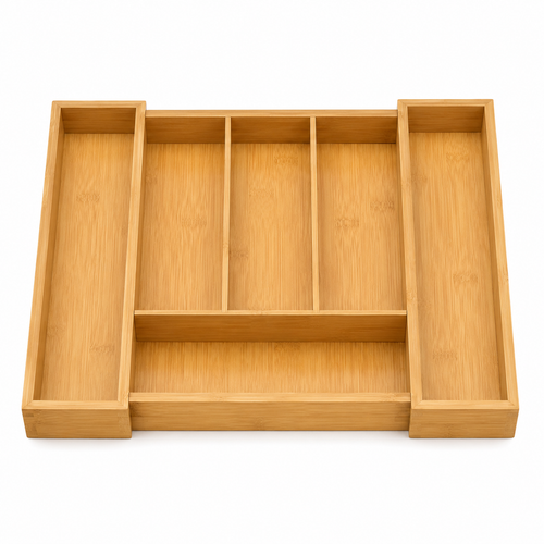 Ausziehbarer Besteckkasten Bambus Natur 33-50x43 cm